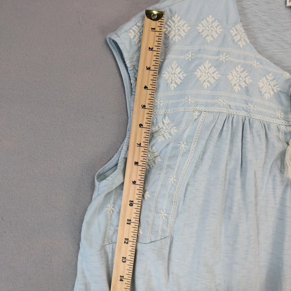 Wonderly Soft Blue Snowflake Embroidered Blouse Top Womens Plus Sz 2X Tassel Tie - Picture 4 of 10